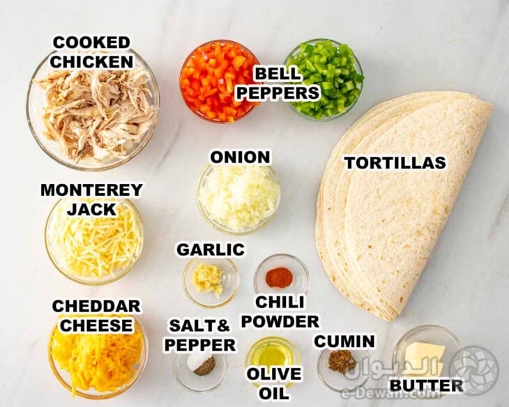 Chicken quesadillas ingredients 730x584